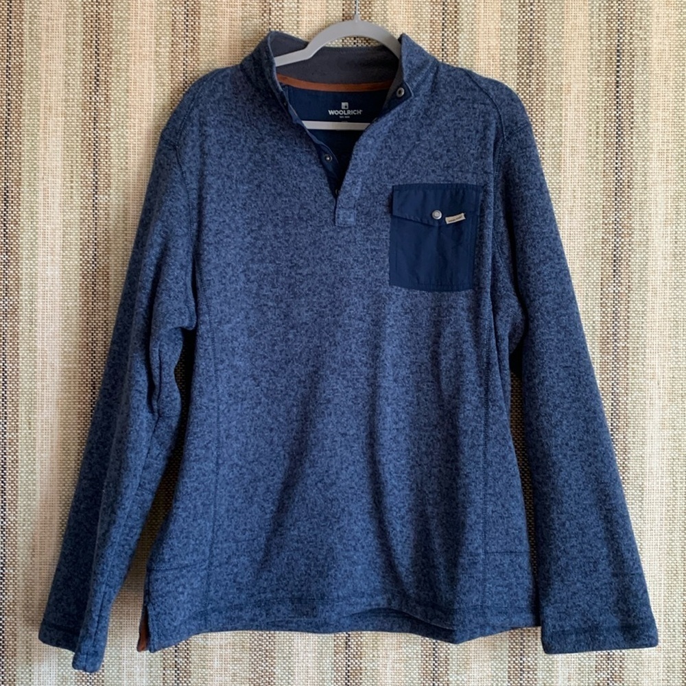 Woolrich Size Large Pullover Sweater Hoodie Blue Mens Clothing Fall Winter